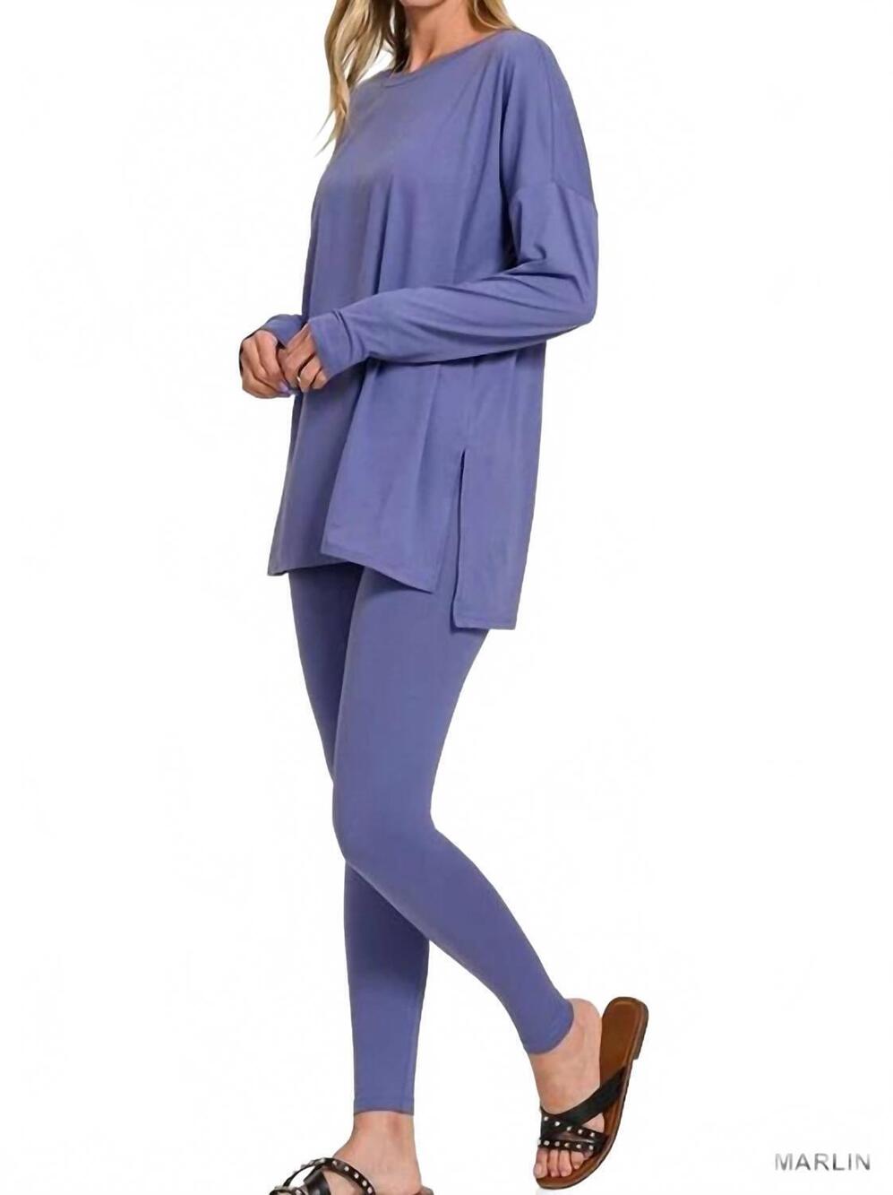NEW ZENANA soft brushed fabric round neck long sleeve top & leggings - 2 pieces